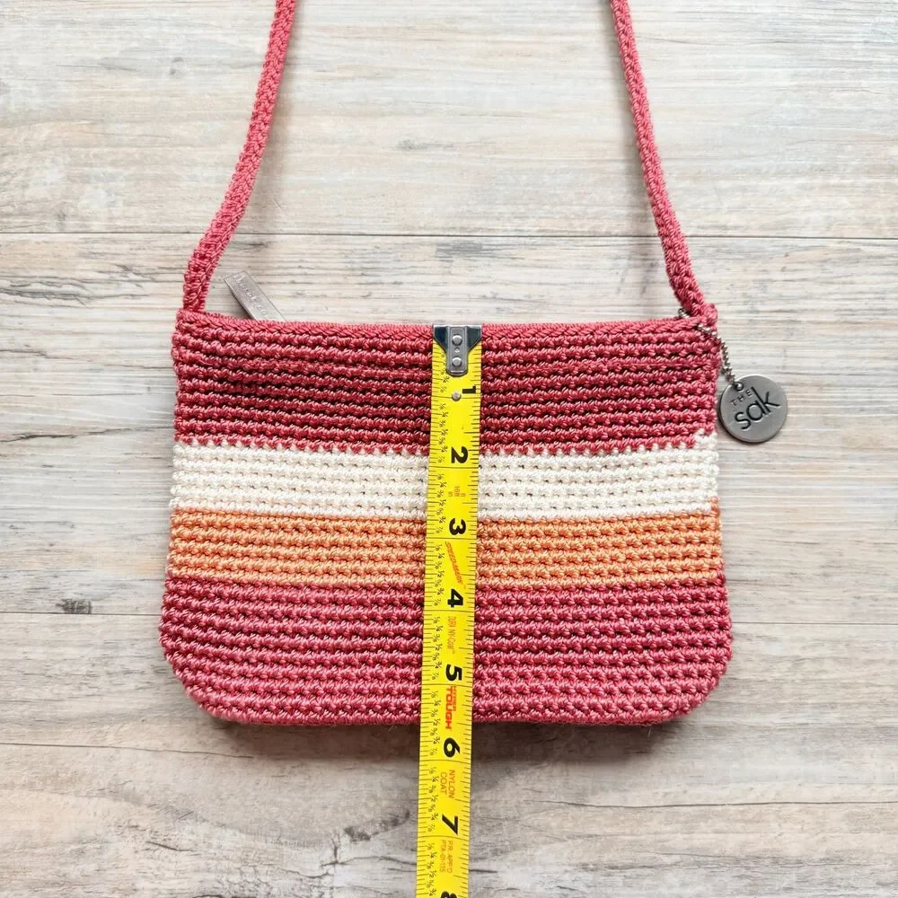 The Sak Crochet Knit Striped Shoulder Bag Y2K Boho Pink Sunset Mini Hobo Purse